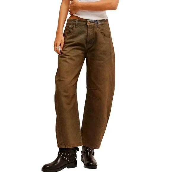 NEW Free People We the free Barrel Jeans good luck coated Size 26 Brown NWT $178 - Picture 4 of 10